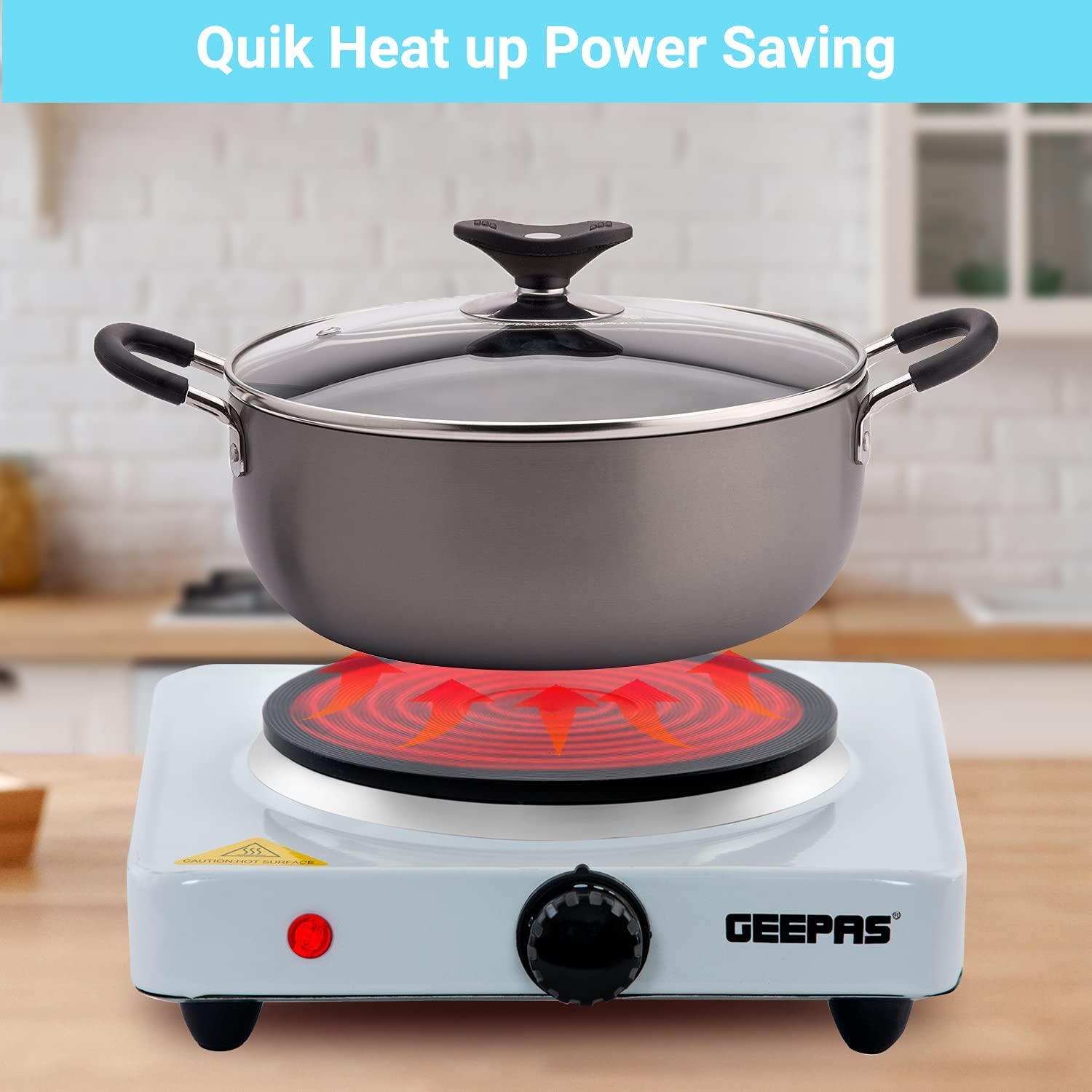 Geepas 1000W Single Hot Plate for Flexible & Precise Table Top Cooking -  Cast Iron Heating Plate (