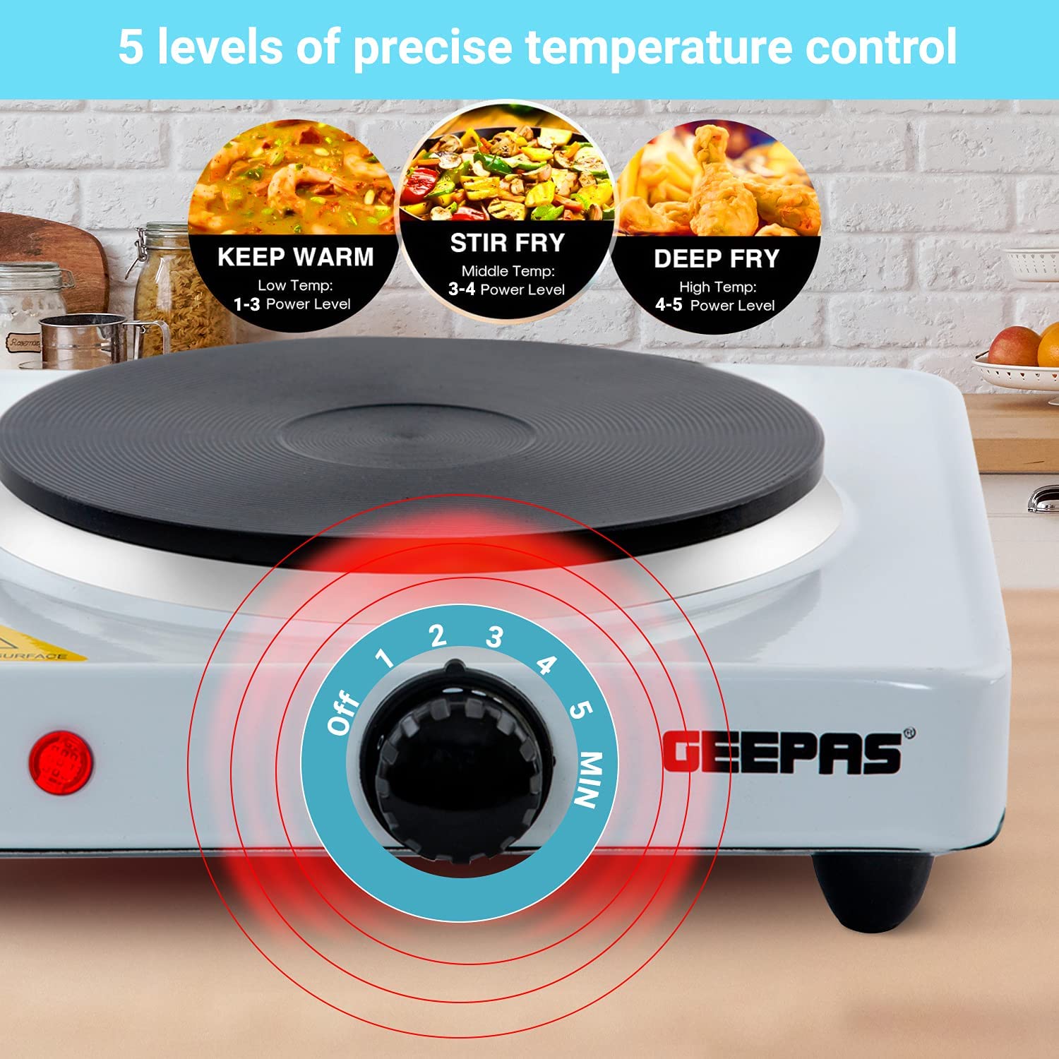 Geepas 1000W Single Hot Plate for Flexible & Precise Table Top Cooking -  Cast Iron Heating Plate - Portable Electric Hob with Temperature Control