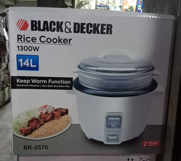 BLACK DECKER Rice Cooker 14 Liter with Steaming Basket Removable Non Stick Bowl White Electronica Pakistan