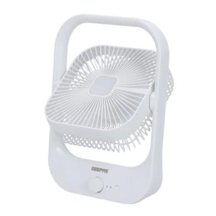 Geepas 8" Rechargeable Fan With Led Light, Gf21162 Over Charge Protection, 8 Hours Working, Step Less Speed Control, Rechargeable Lithium Battery, Full Charge Indicator, White