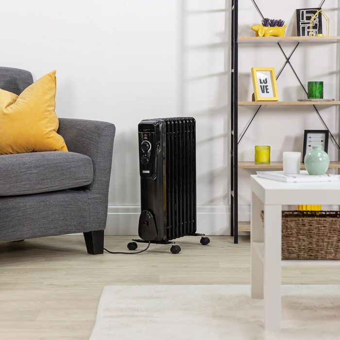 Zanussi 2000W/2KW Oil Filled Radiator, 9 Fin Portable Electric Heater - Black, Adjustable Thermostat with 3 Heat Settings, Safety Cut-off, 20 m sq Room Size...