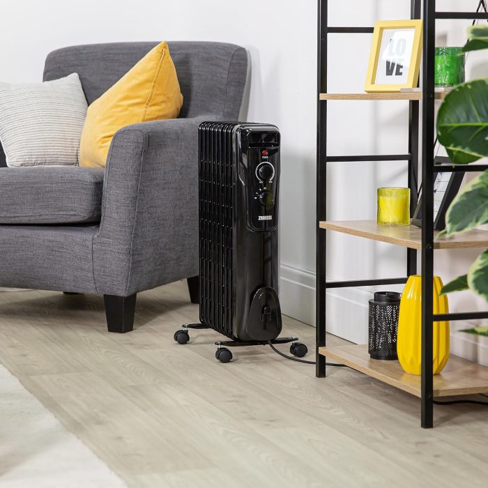 Zanussi 2000W/2KW Oil Filled Radiator, 9 Fin Portable Electric Heater - Black, Adjustable Thermostat with 3 Heat Settings, Safety Cut-off, 20 m sq Room Size...